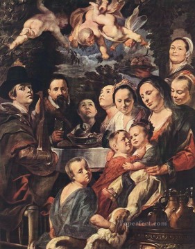 ジェイコブ・ヨルダーンス Painting - 両親と兄弟姉妹の間の自画像 フランドル・バロック様式 ヤコブ・ヨルダーンス
